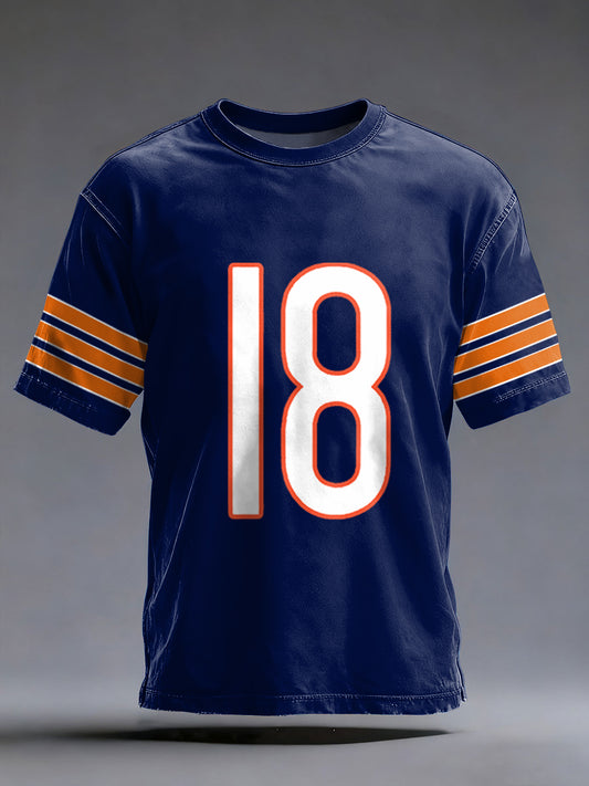 Men's Number 18 Chicago Football Fans Gameday Casual Tee