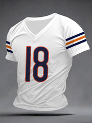 Men's Number 18 Football Fans Gameday Casual V-Neck Tee