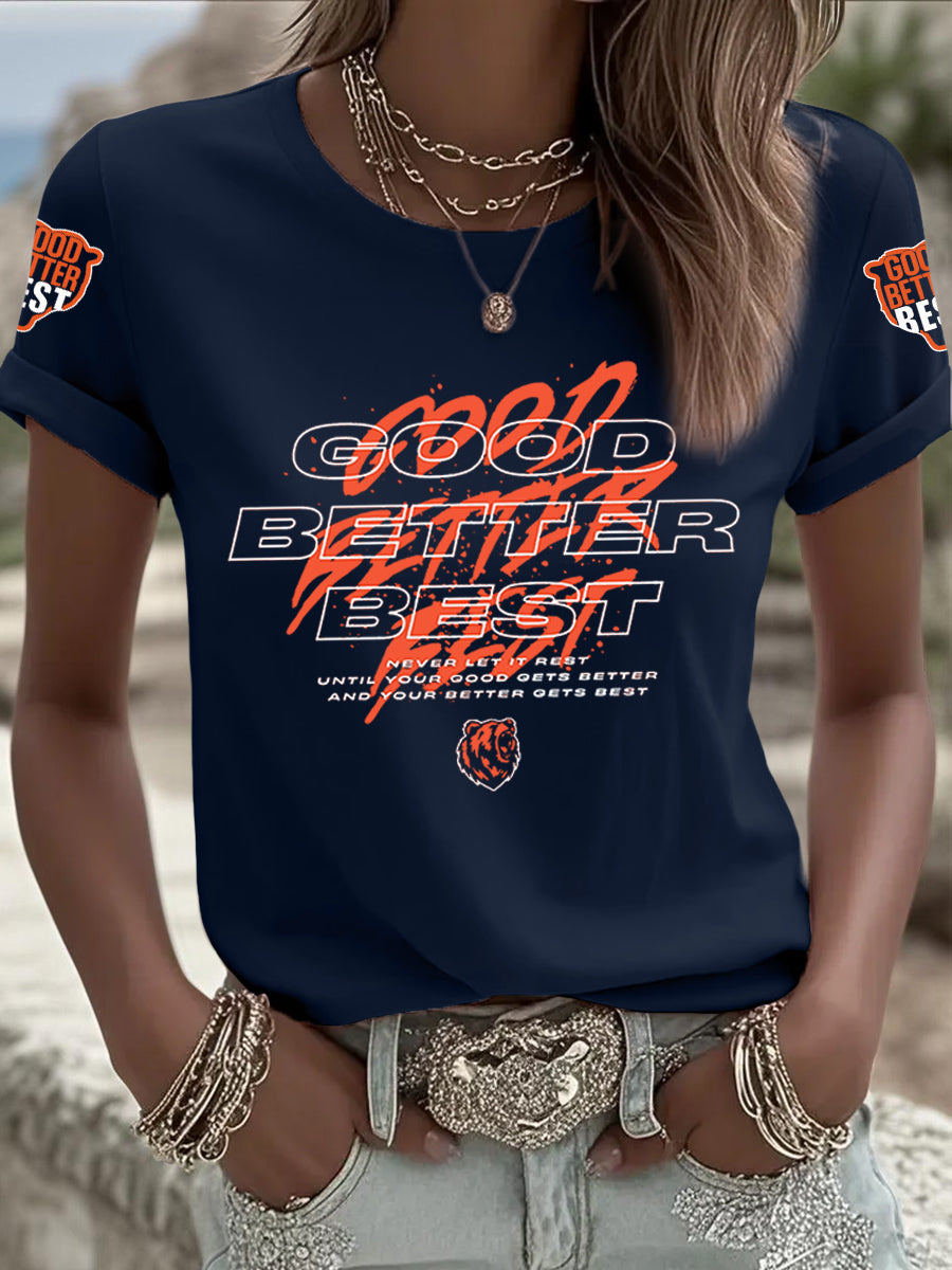 Women's Good Better Best Print Football Fans Gameday Casual Tee
