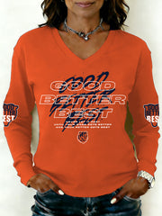 Women's Good Better Best Print Football Fans Gameday Casual Long-Sleeve V-Neck T-Shirt