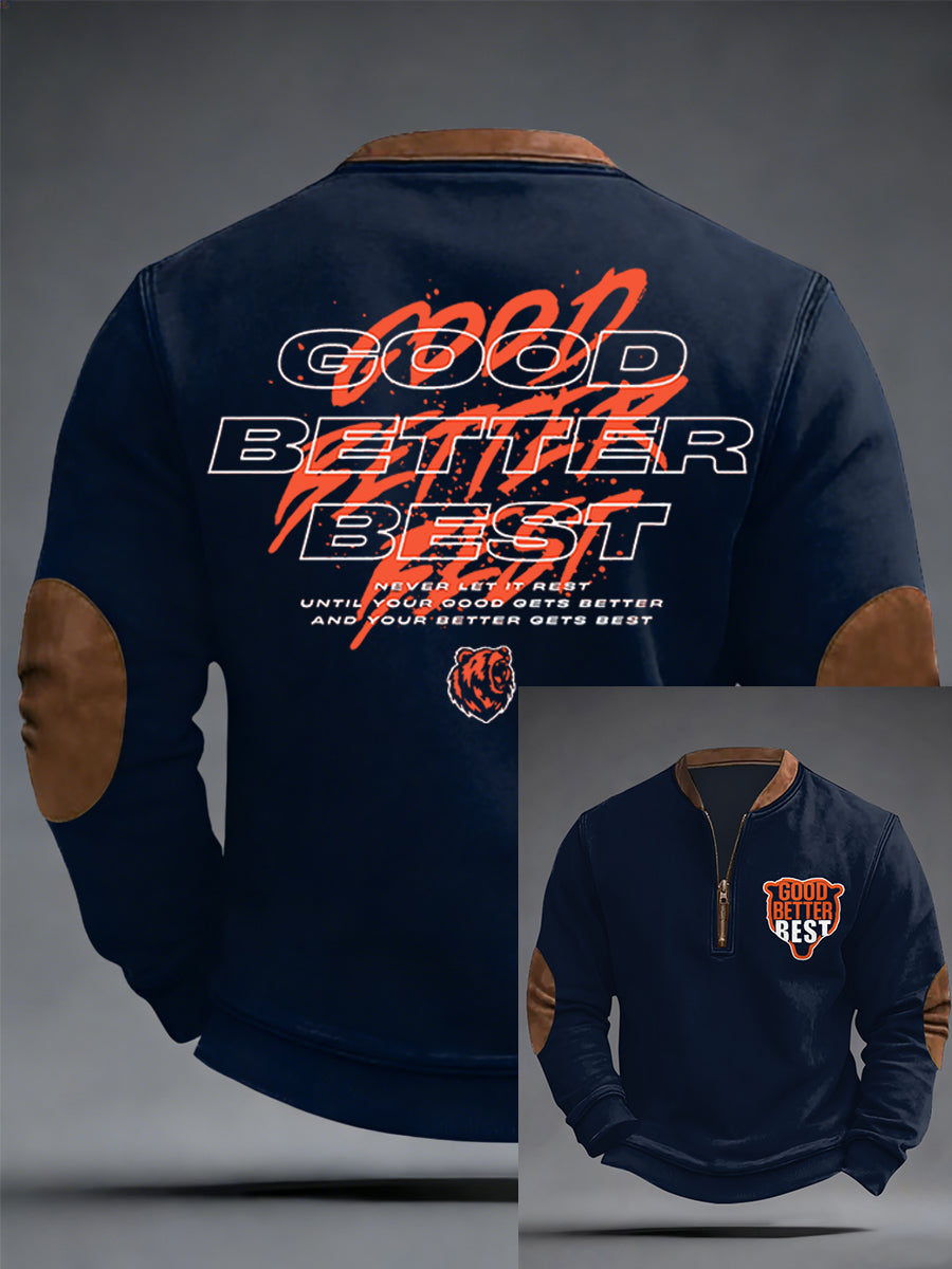 Men's Good Better Best Print Football Fans Gameday Casual Zipper Pullover