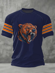 Men's Bear Print Football Fans Gameday Casual Tee