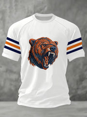 Men's Bear Print Football Fans Gameday Casual Tee