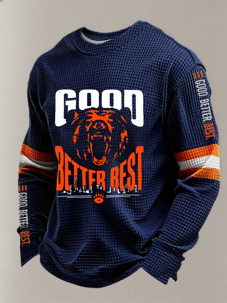 Men's Good Better Best Print Football Fans Gameday Casual Waffle Sweatshirt