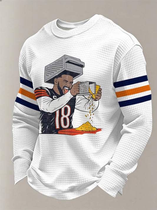 Men's Caleb Gratin' Cheese Print Gift For Football Fans Casual Waffle Long Sleeve T-Shirt