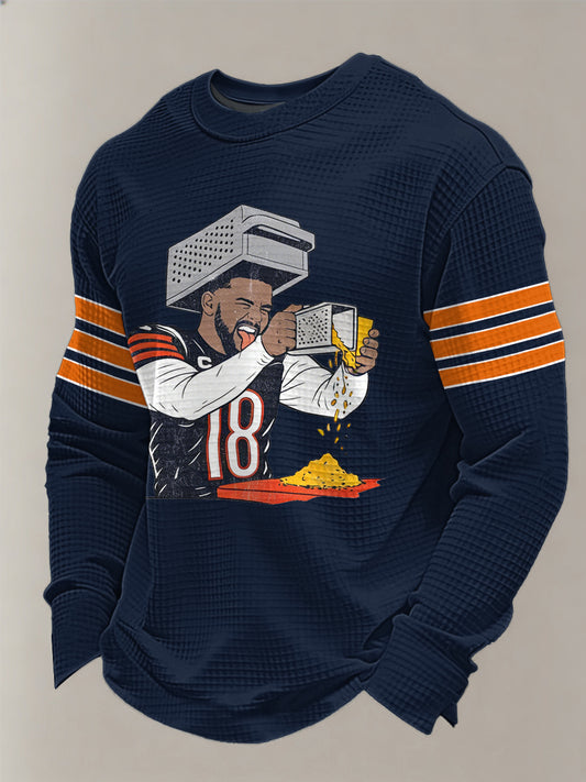 Men's Caleb Gratin' Cheese Print Gift For Football Fans Casual Waffle Long Sleeve T-Shirt