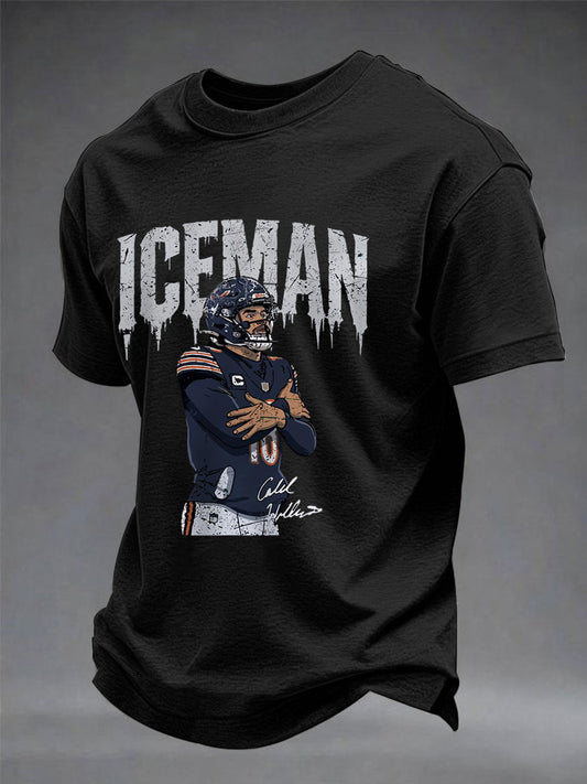 Men's Funny Ice Man Print Gift For Football Fans Casual Tee