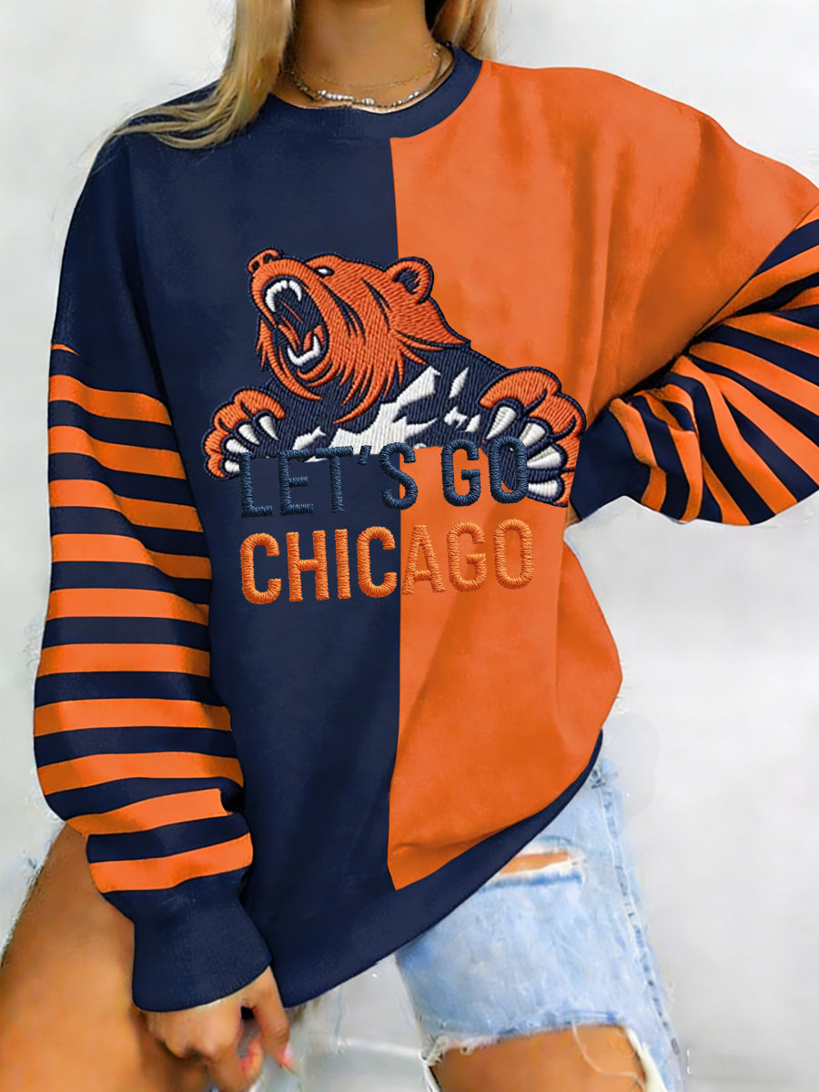 Women's Let's Go Chicago Print Football Fans Gameday Casual Sweatshirt
