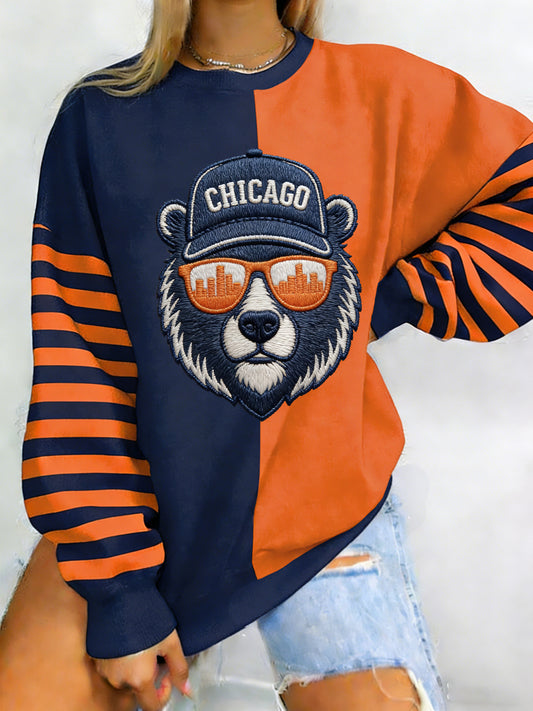 Women's Bear Print Football Fans Gameday Casual Sweatshirt