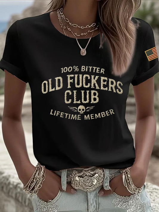 Women's Old Fuckers Club Printed Casual T-Shirt