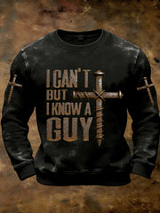 Men's Retro I Can't but I Know A Guy Nail Cross Print Casual Sweatshirt