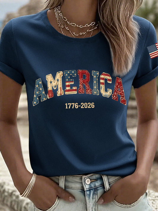 Women's Freedom Legacy 1776-2026 Patchwork Pattern T-Shirt