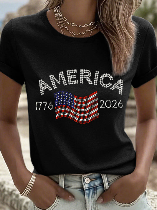 Women's Freedom Legacy 1776-2026 Rhinestone Pattern T-Shirt