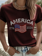 Women's Freedom Legacy 1776-2026 Rhinestone Pattern T-Shirt