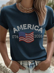 Women's Freedom Legacy 1776-2026 Rhinestone Pattern T-Shirt