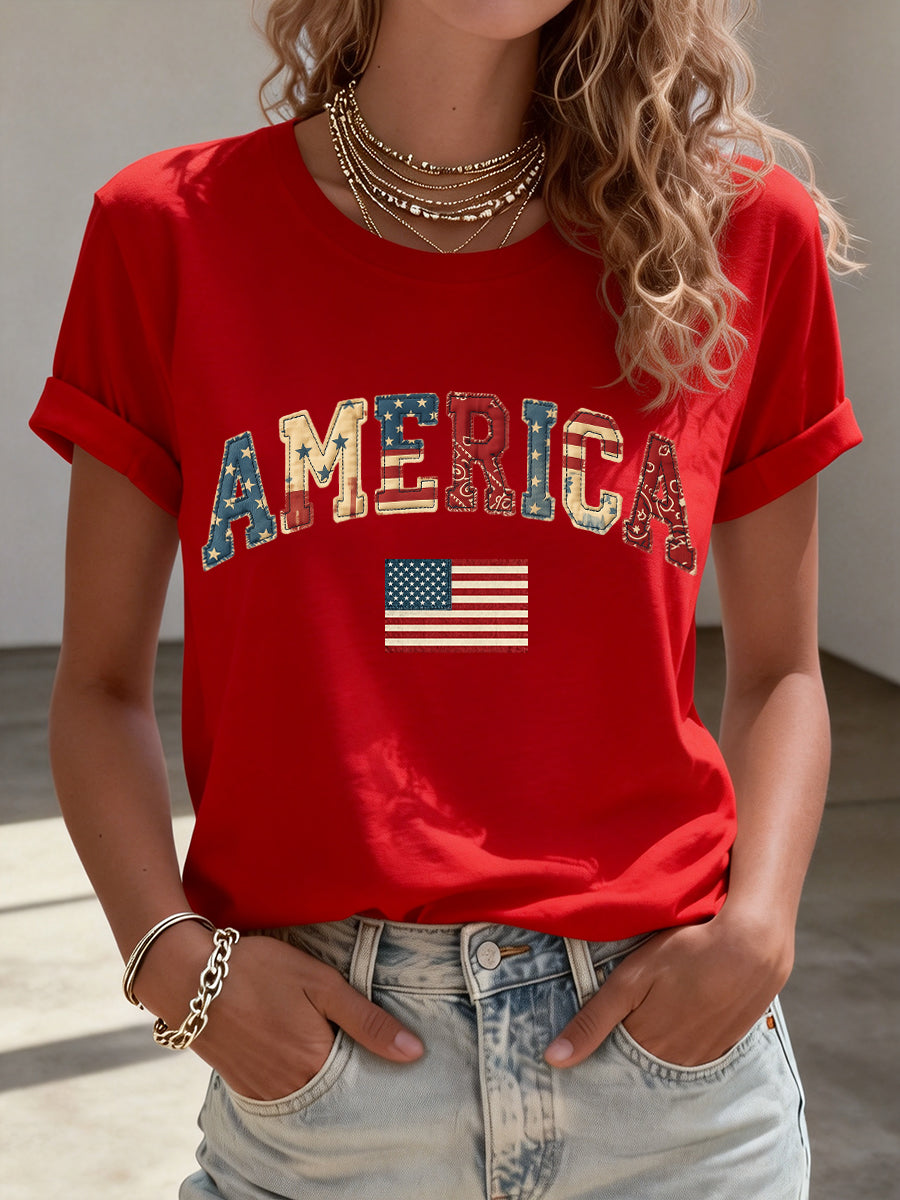 Women's Freedom Legacy Patchwork Pattern T-Shirt
