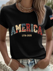 Women's Freedom Legacy 1776-2026 Patchwork Pattern T-Shirt