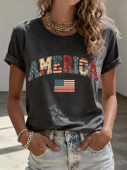 Women's Freedom Legacy Patchwork Pattern T-Shirt