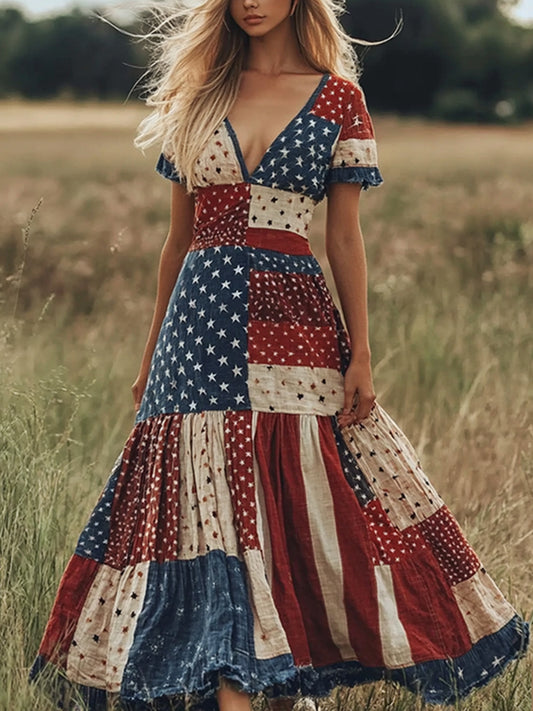 Women's Legacy Anniversaryn Flag Patchwork Maxi Dress