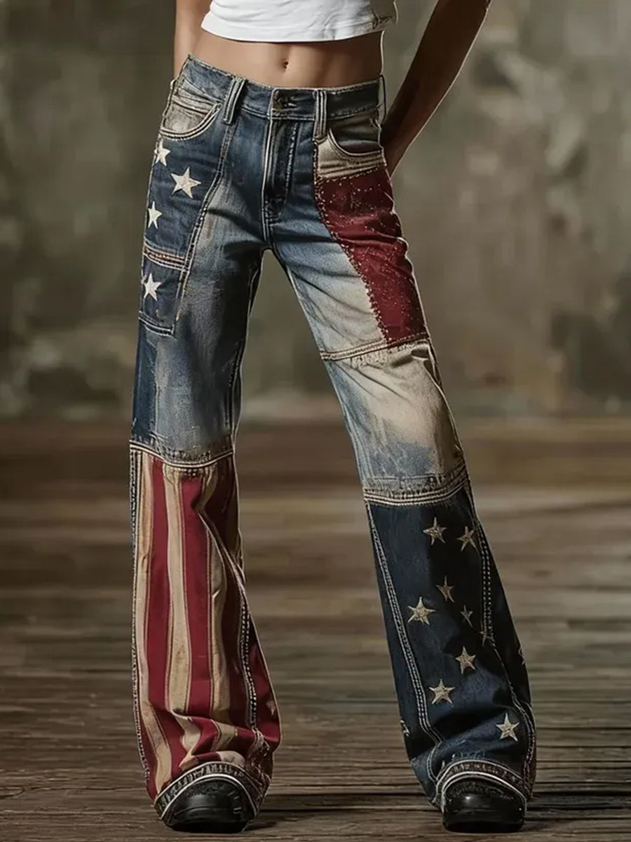Women's Legacy Anniversary Flag Patchwork Vintage Jeans