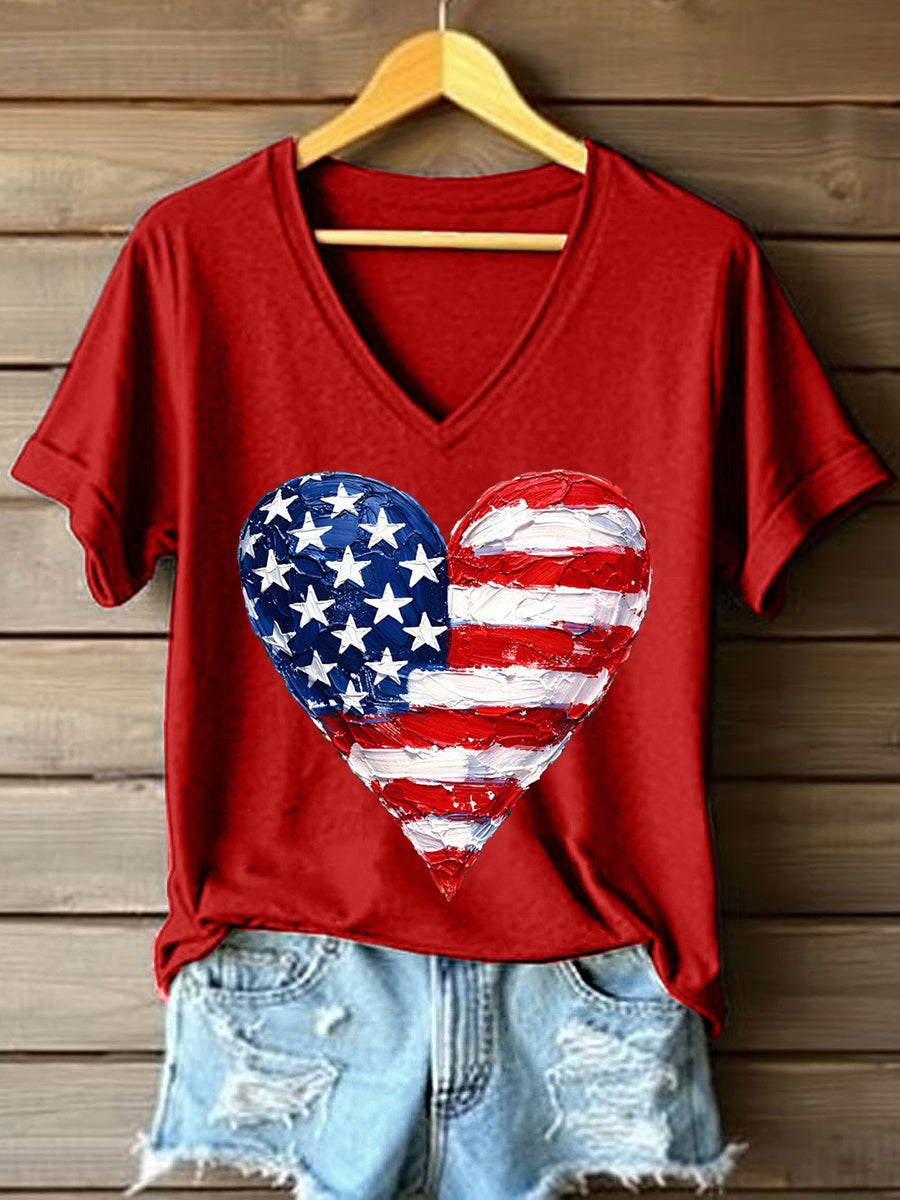 Women's Legacy Anniversary Heart Print V-Neck T-Shirt