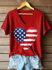 Women's Legacy Anniversary Heart Print V-Neck T-Shirt