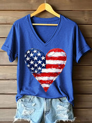 Women's Legacy Anniversary Heart Print V-Neck T-Shirt