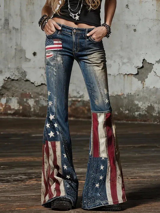 Women's Legacy Anniversary Flag Patchwork Vintage Jeans