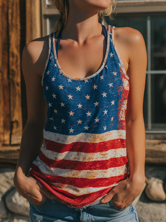 Women's Legacy Anniversary Flag Inspired Print Vintage Tank Top