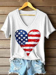 Women's Legacy Anniversary Heart Print V-Neck T-Shirt