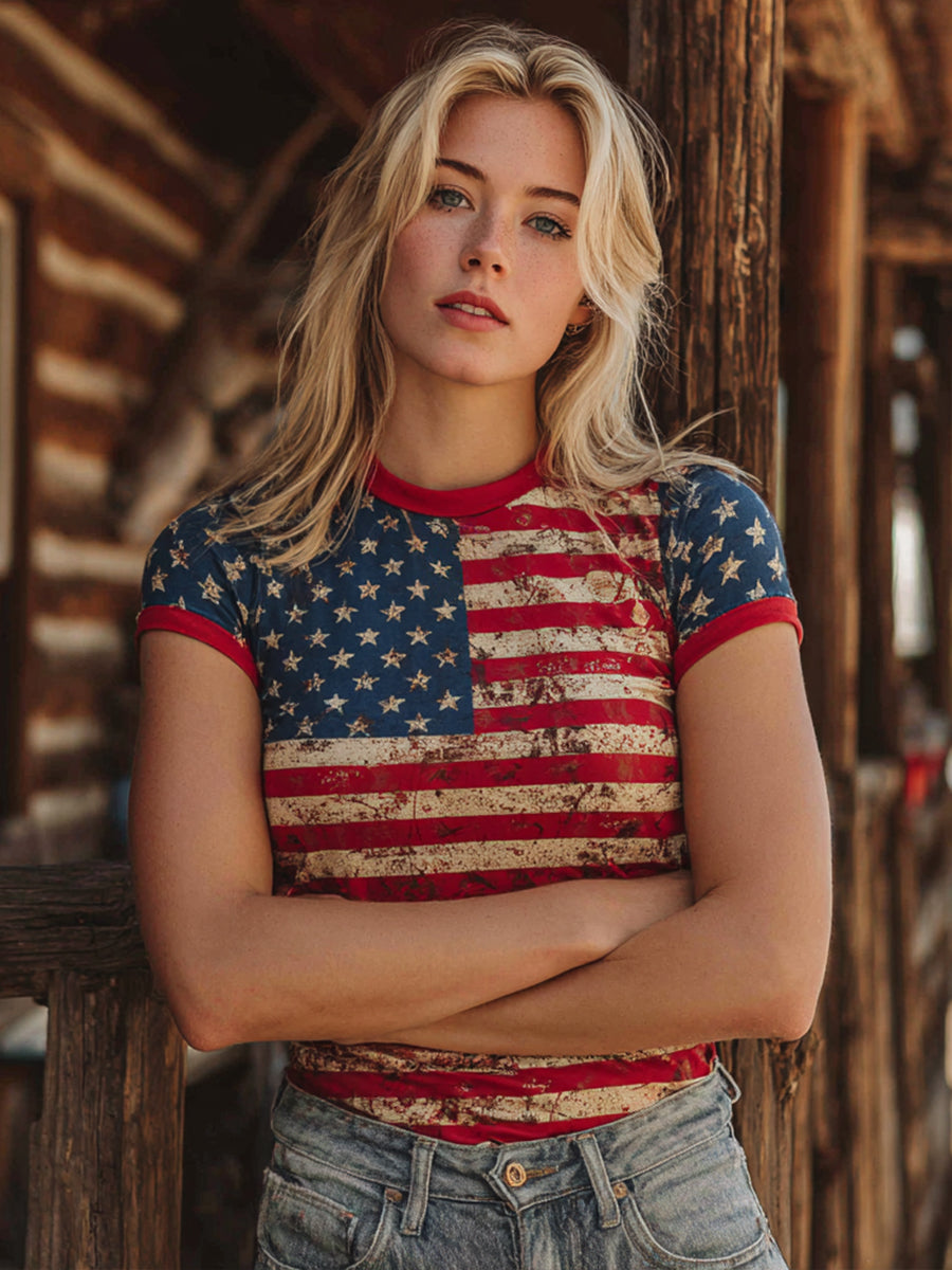 Women's Legacy Anniversary Flag Inspired Print Vintage T-Shirt