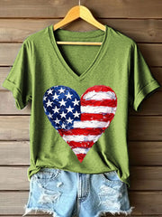 Women's Legacy Anniversary Heart Print V-Neck T-Shirt