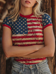 Women's Legacy Anniversary Flag Inspired Print Vintage T-Shirt