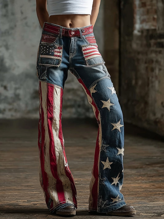 Women's Legacy Anniversary Flag Patchwork Vintage Jeans