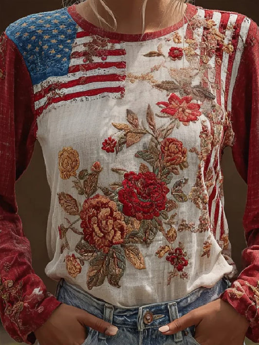 Women's American long-sleeve T-shirt