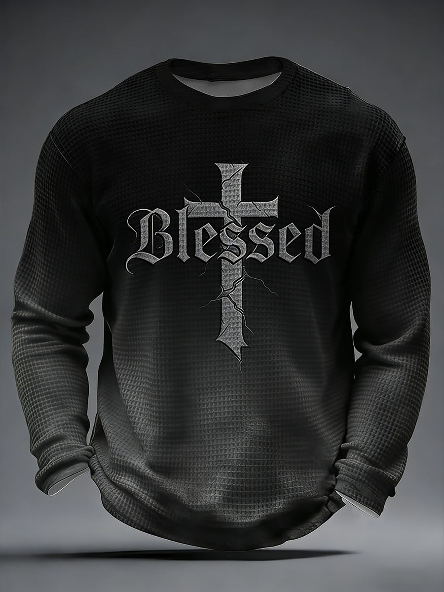 Men's Christian Blessed Cross Waffle Long Sleeve T-Shirt