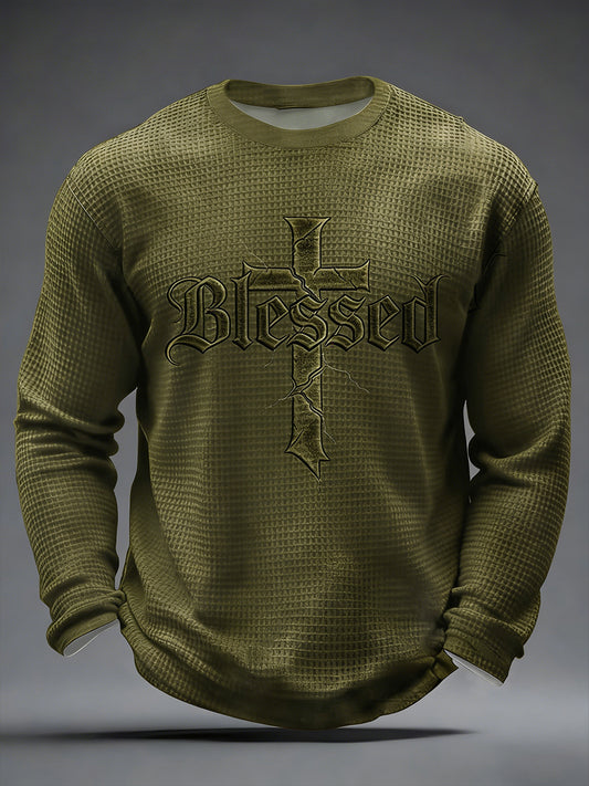 Men's Christian Blessed Cross Waffle Long Sleeve T-Shirt