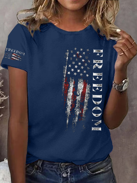 Women's Freedom USA Flag Print Casual Tee
