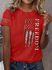 Women's Freedom USA Flag Print Casual Tee