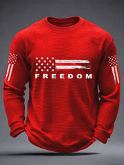 Men's Freedom USA Flag Print Casual Waffle Long Sleeve T-Shirt
