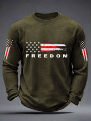 Men's Freedom USA Flag Print Casual Waffle Long Sleeve T-Shirt