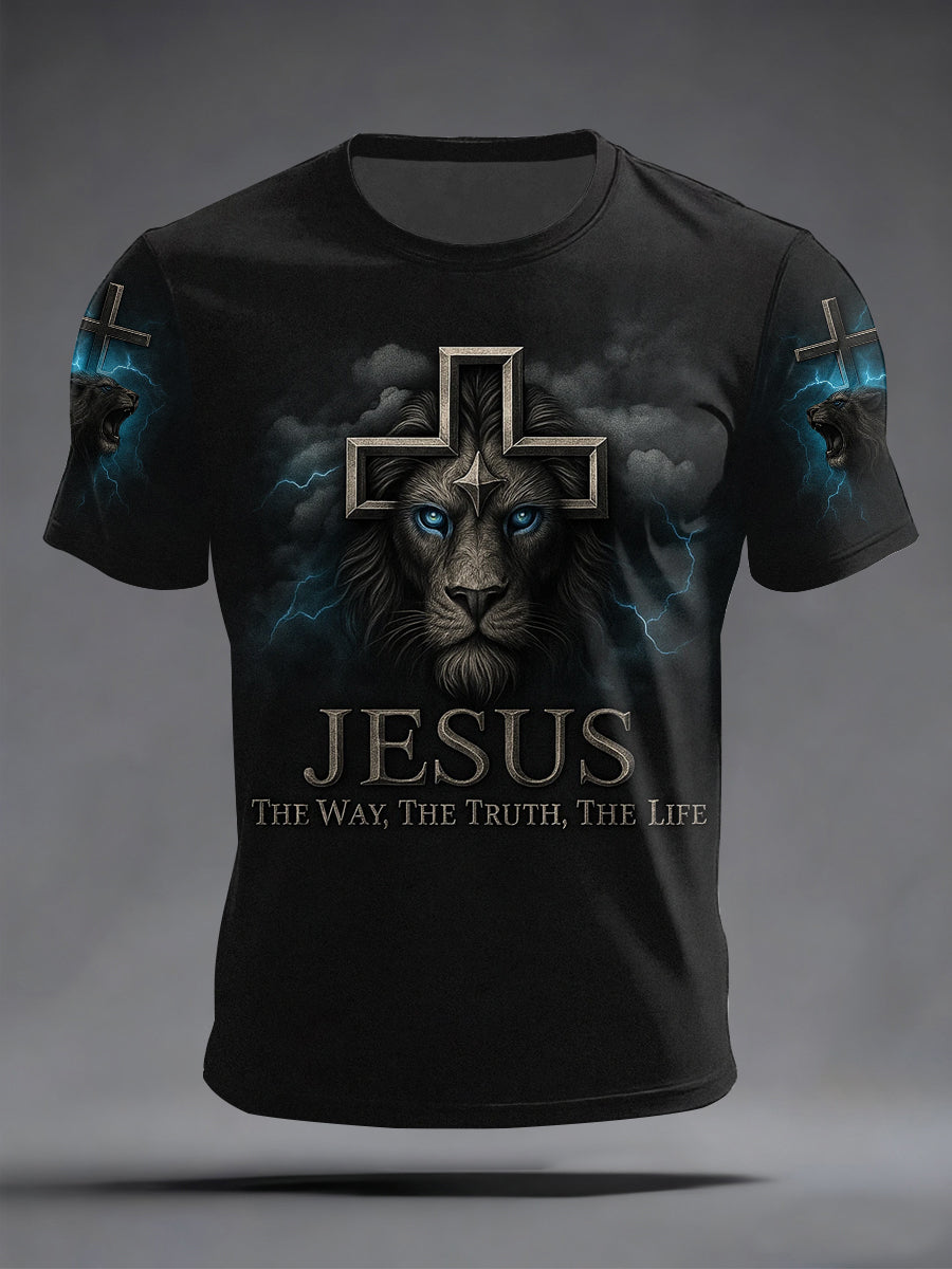 Men's Jesus The Way The Truth The Life Lion Print Casual Tee