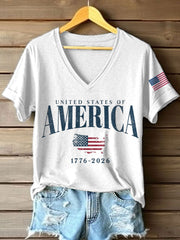 Women's USA 1776-2026 Print V-Neck T-Shirt