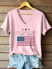Women's USA 1776-2026 Print V-Neck T-Shirt