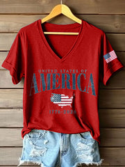 Women's USA 1776-2026 Print V-Neck T-Shirt