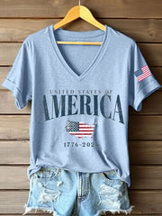 Women's USA 1776-2026 Print V-Neck T-Shirt