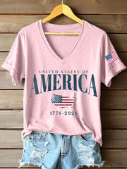 Women's USA 1776-2026 Print V-Neck T-Shirt