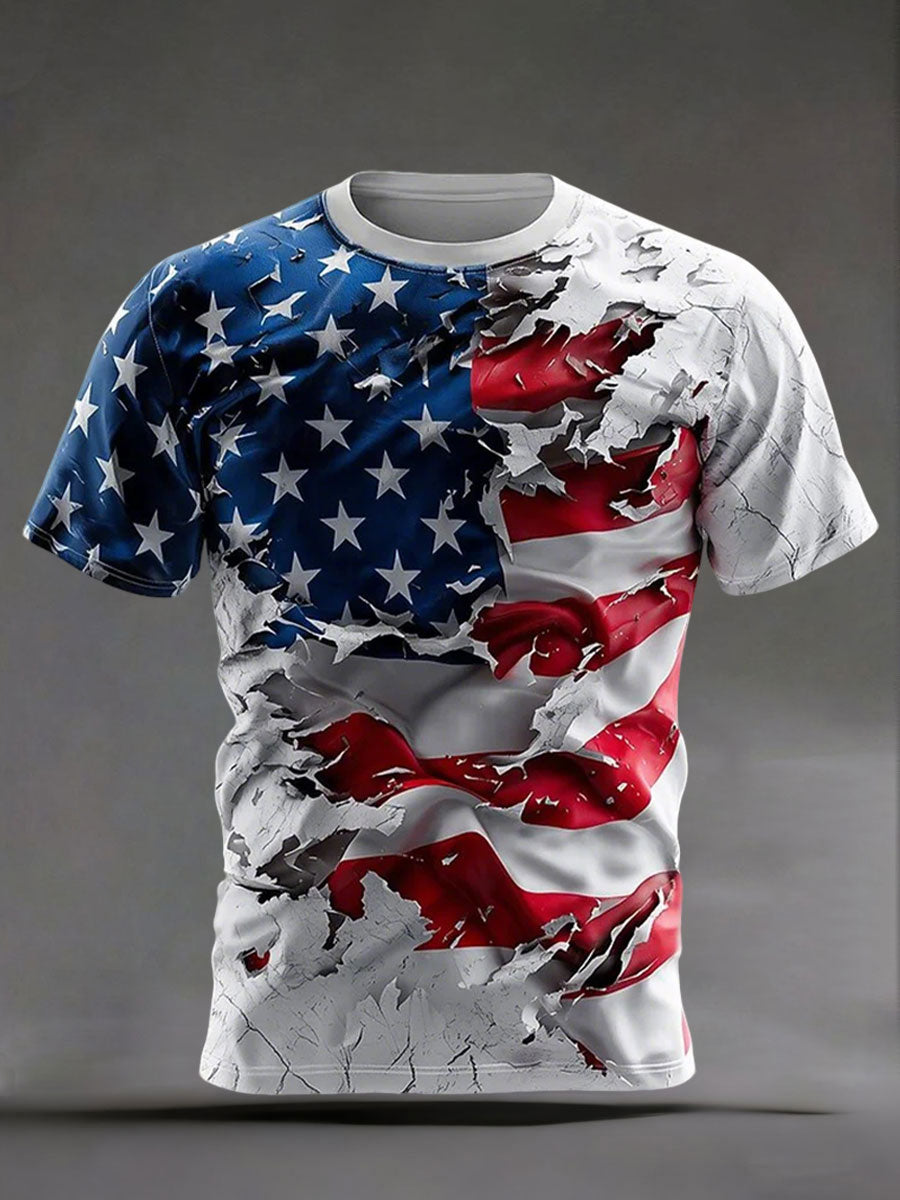 Men's American Flag Print Casual T-Shirt