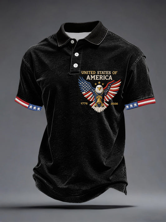 Men's USA 1776-2026 Embroidery Pattern Polo Shirt