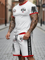 Men's USA Flag T-Shirt and Shorts Sets